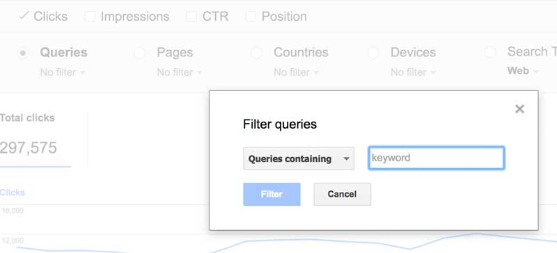 Search Analytics Queries Filter
