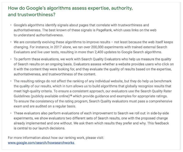 Google on trustworthiness