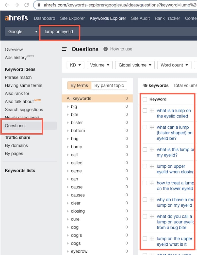 ahrefs questions tool
