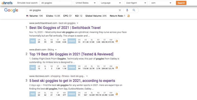 ahrefs stats in serps