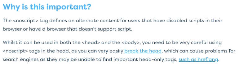 importance of noscript tag