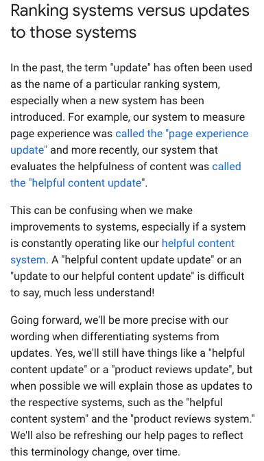 Ranking systems vs updates