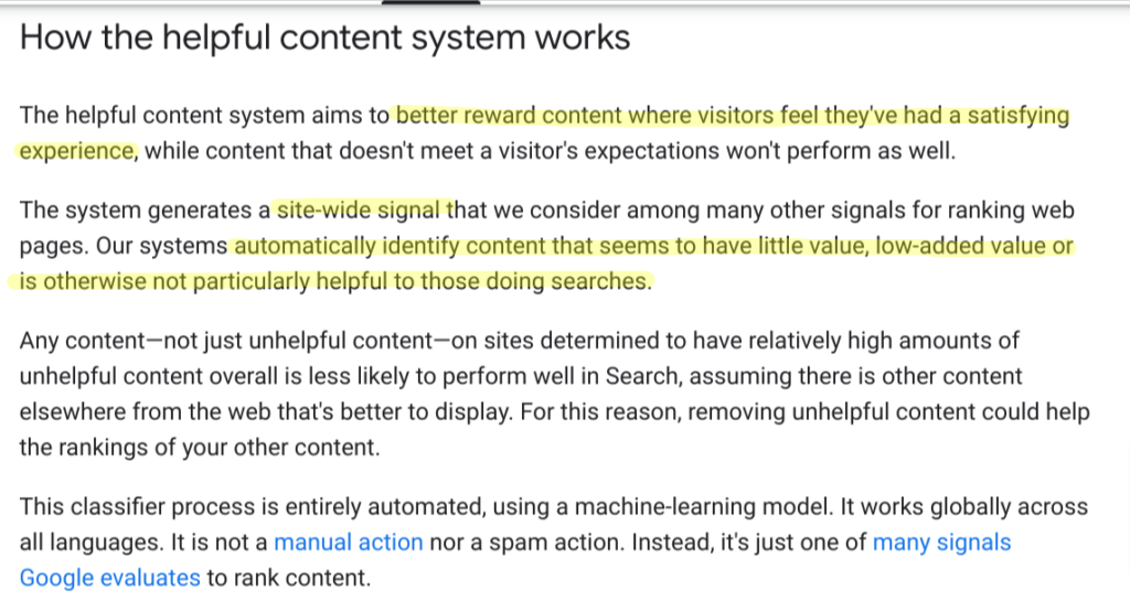 What is unhelpful content according to Google?