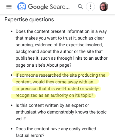 If someone researched the site producing the content, would they come away with an impression that it is well-trusted or widely-recognized as an authority on its topic?