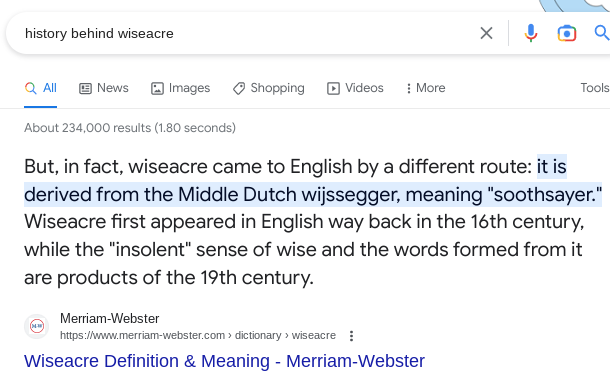 google search for wiseacre