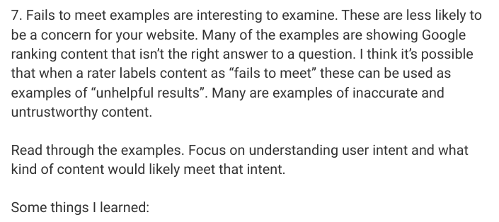 From Marie's book on creating helpful content - reviewing the examples in the QRG