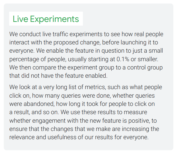 Google uses live experiments