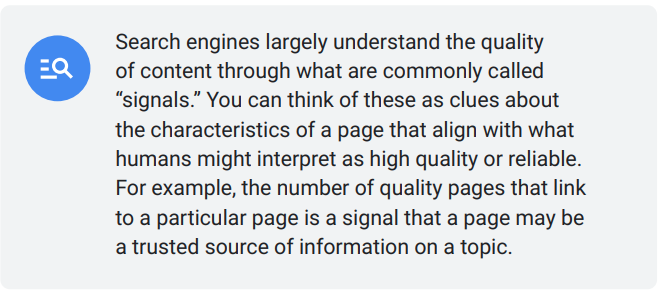 how search engines understand signals - from Google's documentation on the QRG