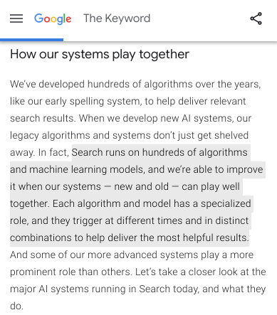 Search runs on hundreds of algos and ML algos. Each triggers at different times and in distinct combinations to deliver the most helpful results.