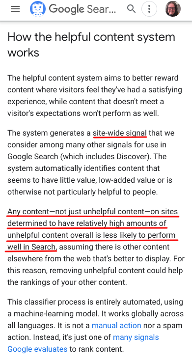 Google's documentation on the helpful content system
