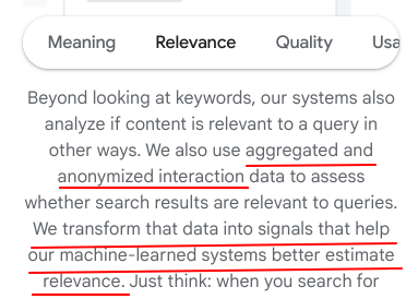 Google transforms aggregated and anonymized interaction data into signals for machine learned systems