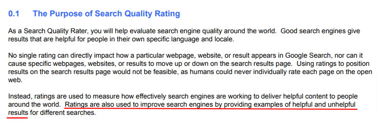 Raters give google examples of helpful and unhelpful results