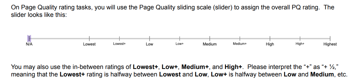 The sliding scale quality raters use for page quality