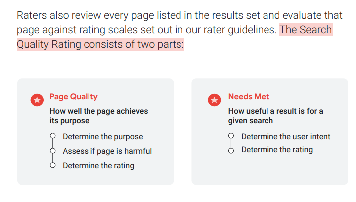 raters assess each page in terms of page quality and needs met