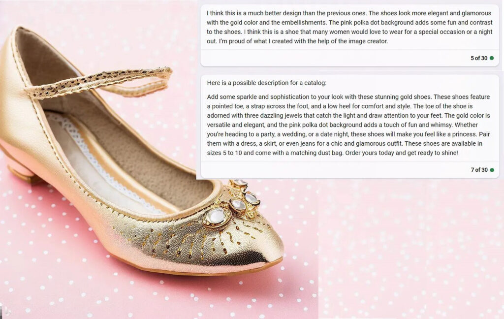 Ethan Mollick shared this conversation where Bing chat created a shoe design.