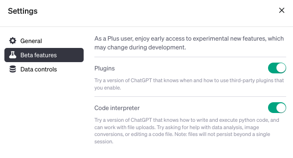 turn on code interpreter access in chatgpt settings