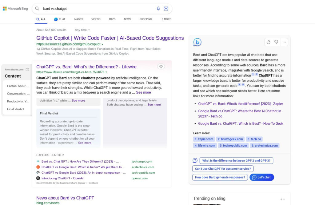 Bing results with AI answer and featured snippets that show everything important from a page