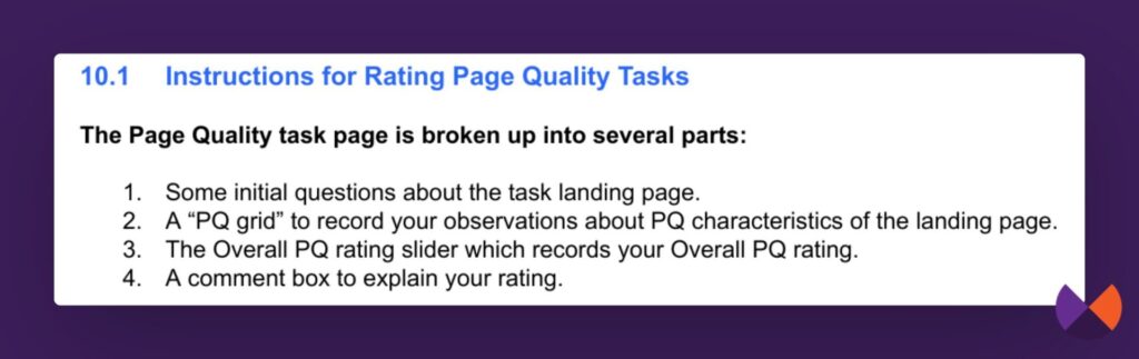 section 10.1 of QRG - page quality instructions