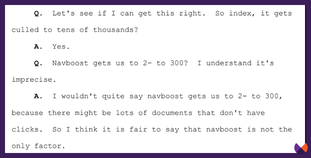 Navboost narrows the results down to a few hundred