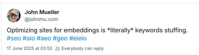 John Müller - Optimization for embeddings is literally keyword -ferning
