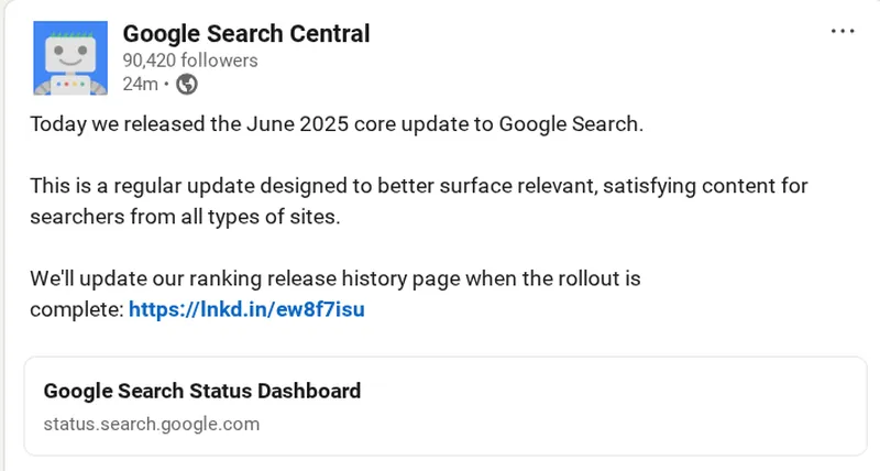June 2025 core update announcement