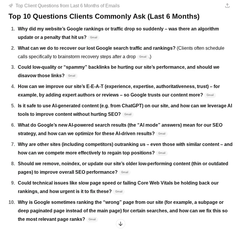 Questions that were drawn from Google Mail