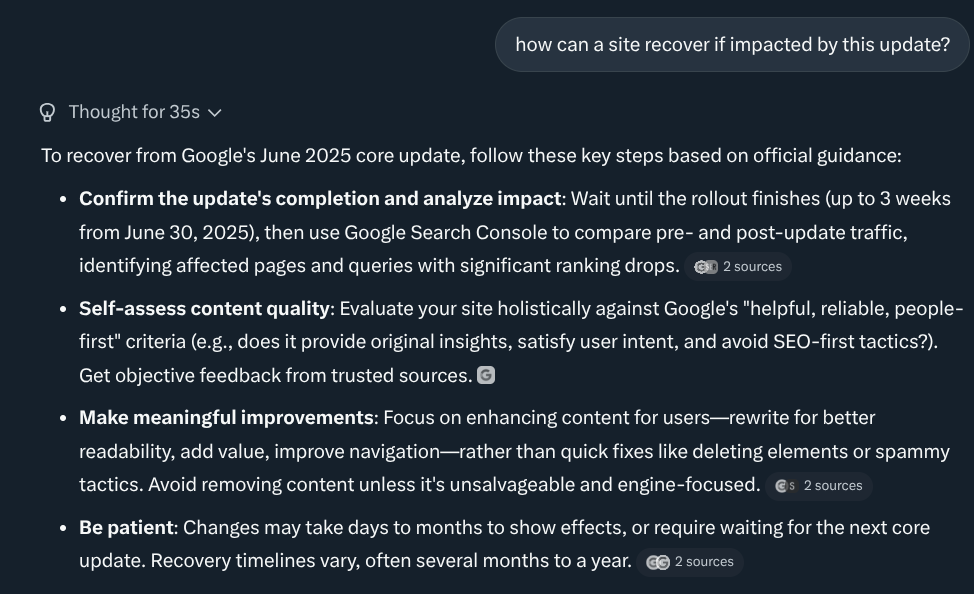 Rough, as you can restore after a core update time