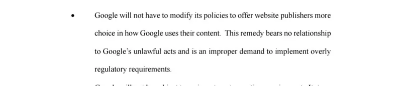Google not required to give the website owner the choice of how your data is used - Doj against Google Test