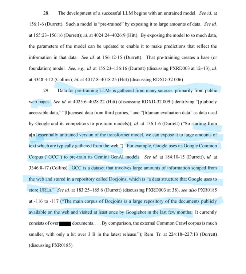 Learning from Google Common Corpus from the Doj against Google test