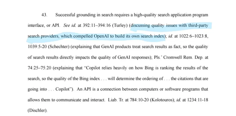 Information on the Search Index of Openai from the Doj against Google test