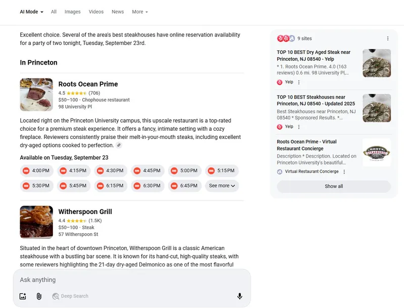 restaurant agents in ai mode